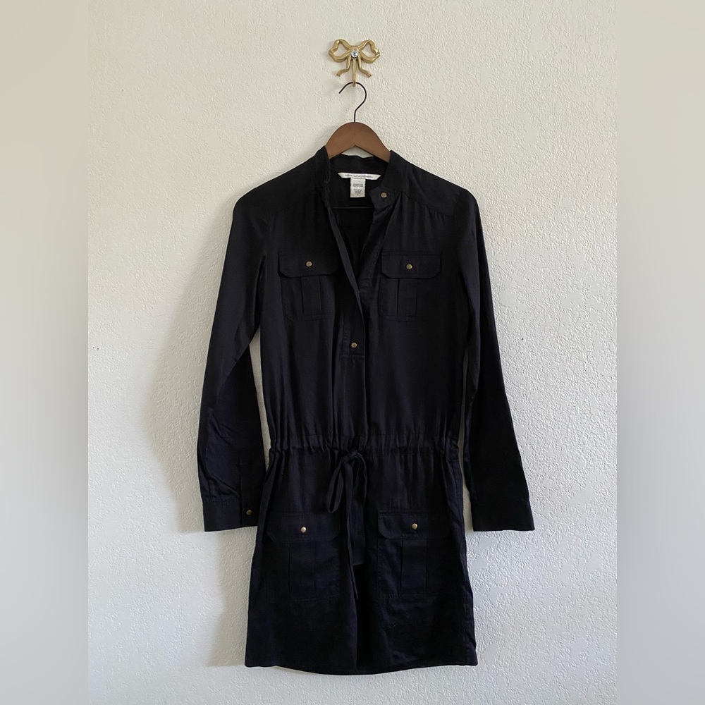 Diane von Furstenberg Selema Long Sleeve Shirt Dress Black Size 0 Cotton